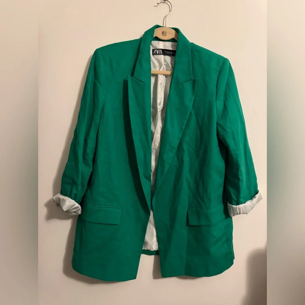 Zara Women's Green Linen Blazer - Picture 2 of 7